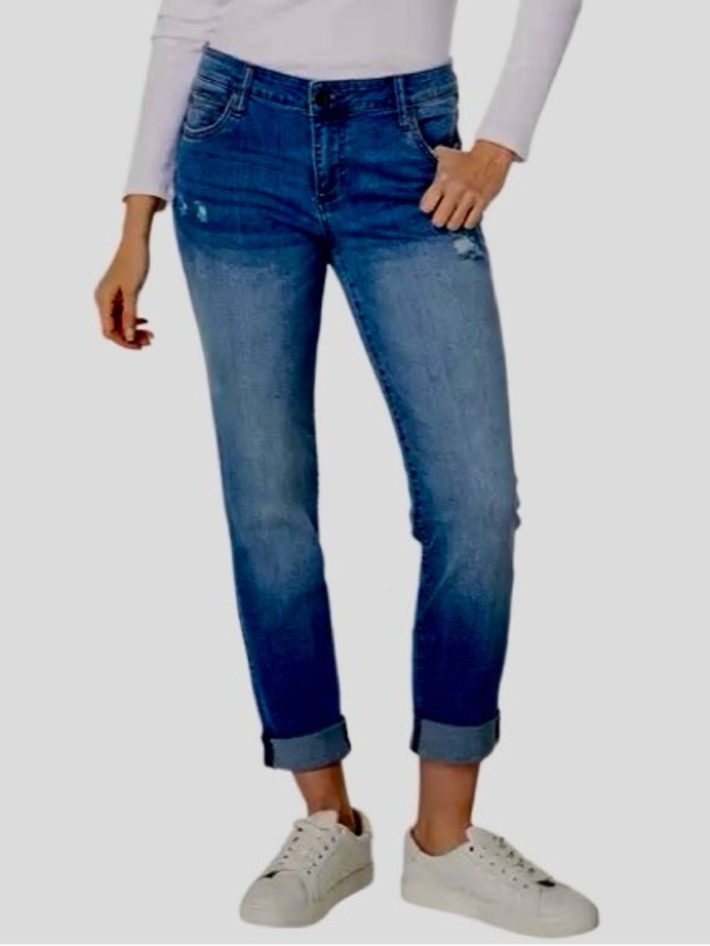 Kut from the Kloth High Rise Boyfriend Jeans in Distressed Blue Women’s 6